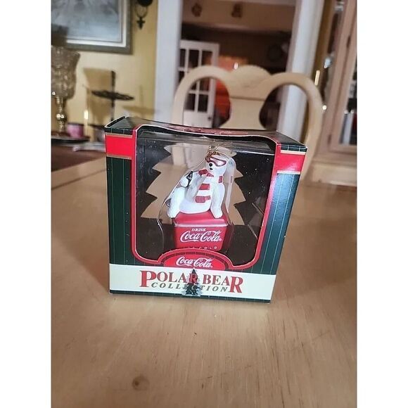 Vintage 1998 Coca Cola Polar Bear On Coke Machine Christmas Ornament - Picture 1 of 6
